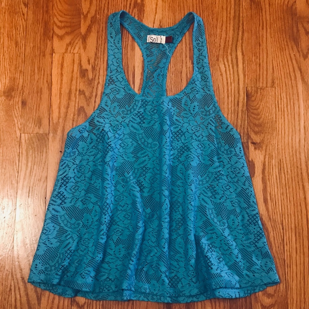 Lace Sleeveless Blue Top